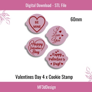 Valentine Cookie Embosser Stamps: Set of 4, Fondant & Icing (STL File)