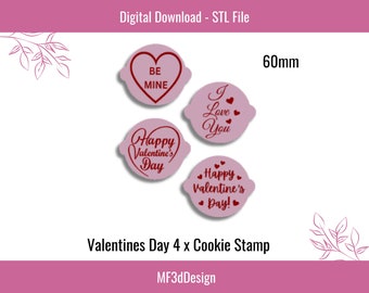 Valentine Cookie Embosser Stamps: Set of 4, Fondant & Icing (STL File)