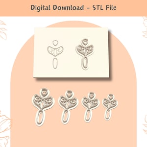Puede incluir: Una descarga digital de un archivo STL para impresión 3D. El archivo contiene un diseño para un adorno decorativo con forma de mariposa. El adorno se muestra en varios tamaños, siendo la versión más grande de aproximadamente 6,5 cm de altura.