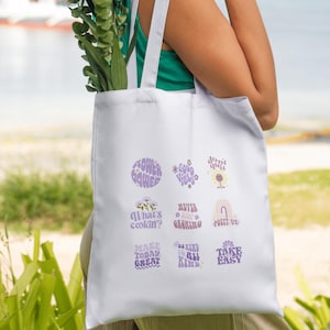 Retro & Cute Canvas Tote Bag | Eco-Friendly Shopper, Gift for Friends, Beach Bag, Everyday Use, Motivational Quotes