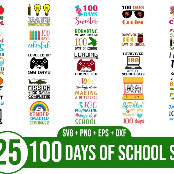 100 Days of School SVG Bundle, school svg bundle, teacher svg bundle, first day of school, happy 100 days Bundle svg, 100 days brighter