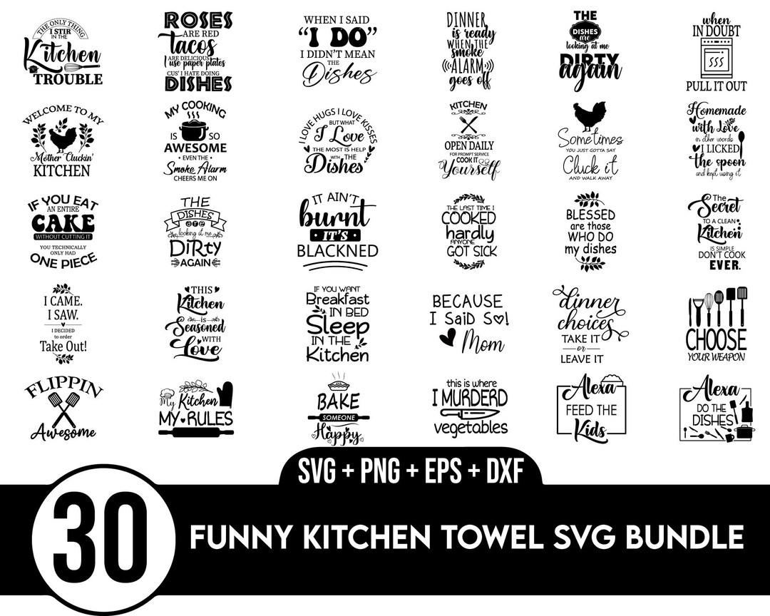 Funny Kitchen Towel SVG Bundle, Dish Towel Sayings Svg, Waffle Towel