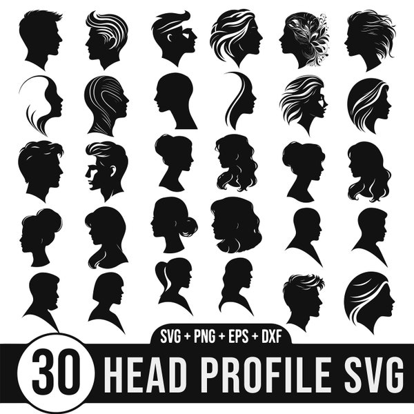 Head profile Svg bundle, male and female head silhouette Svg, man and woman face silhouette Svg, men's head profiles, people silhouette