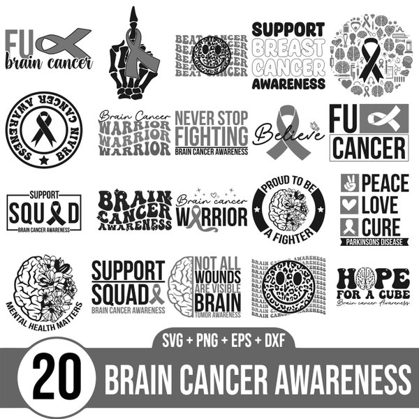 Brain Cancer Awareness SVG Bundle, Cancer ribbon svg, Brain cancer svg, Cancer awareness svg, Peace Love Cure Svg, Cancer Rainbow SVG