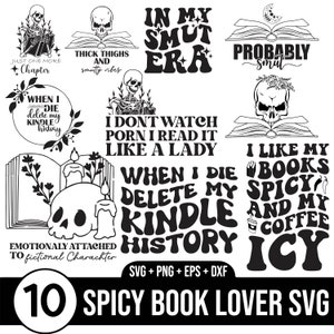 Spicy Book Lover SVG Bundle, Books svg, Books png, Reading svg, Reading png, Smut Spicy Book png, Book Bundle svg, bookish svg