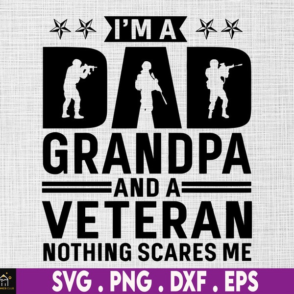 I'm A Dad Grandpa And A Veteran Nothing Scares Me Svg, Father Day Gift, Gift For Dad, Papa, Grandpa, Svg, Png Files For Cricut Sublimation