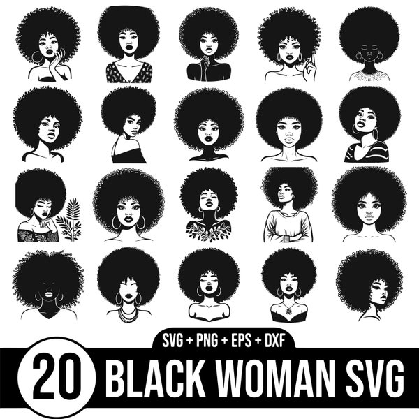 Pacchetto SVG Afro Donna, Afro Queen Svg, Afro Lady Svg, Afro Girl Svg, Capelli ricci Svg, African American SVG, Black Woman Svg