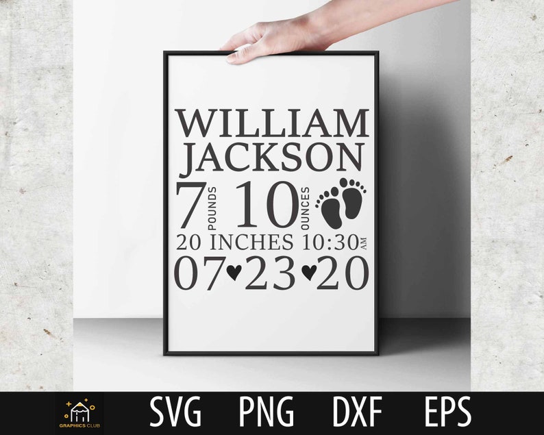 Baby Birth Announcement Template Svg Free Font Birth Stats Etsy