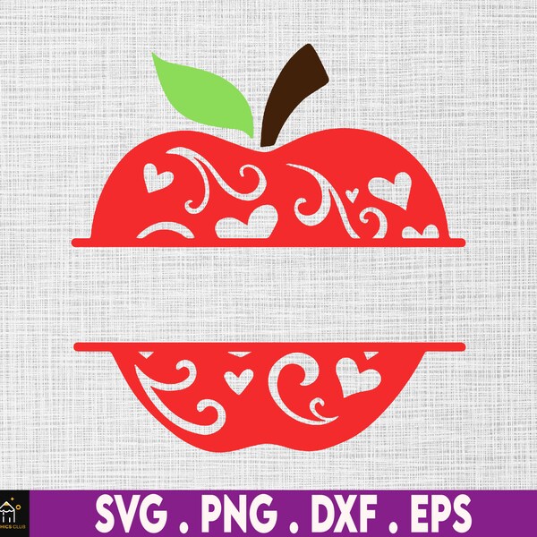 Apple Monogram svg, Split Monogram, Back To School, Name Frame, Instant Digital Download files included!