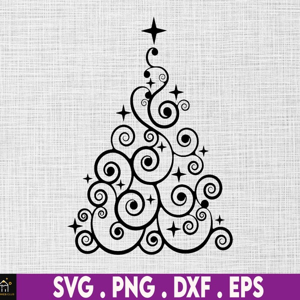 Swirly Christmas Tree SVG, Christmas Tree SVG Cut table Design,svg,dxf,png Use With Silhouette Studio & Cricut_Instant Download