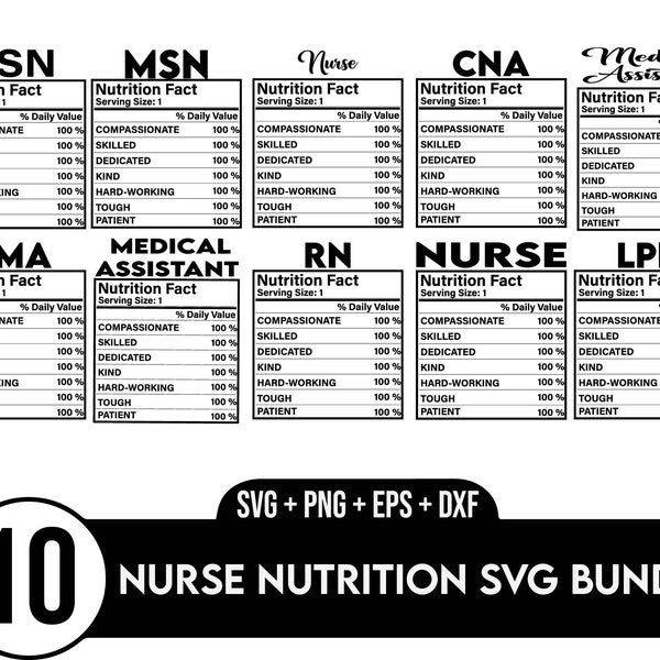 Nurse Nutritional Facts SVG Bundle, Nurse Nutrition SVG, Funny Nurse Life, Nursing Gift, CNA fact svg