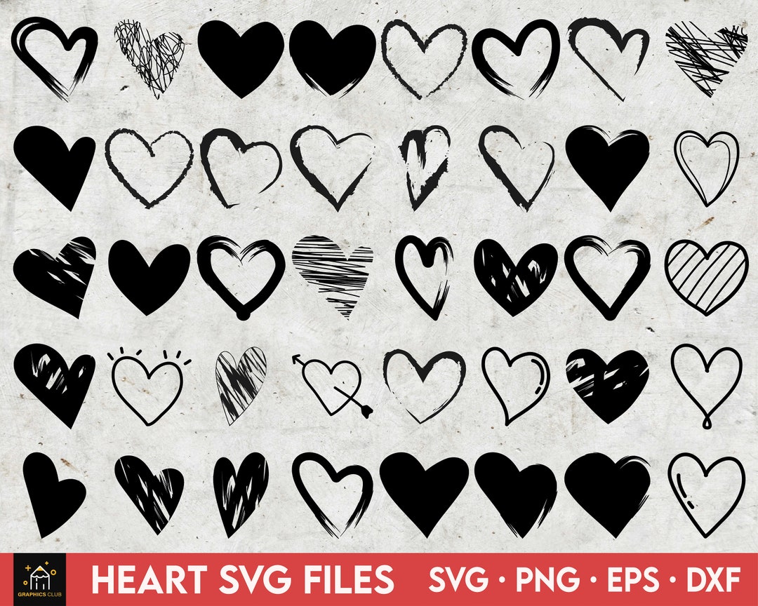 Heart hand drawn svg bundle, Hearts svg png, Valentines day svg, Heart ...