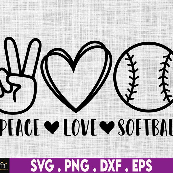 Peace Love Softball svg, Peace Hand, Heart, Softball, Instant Digital Download files inclus!