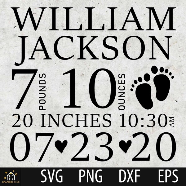 Baby Birth Announcement Template Svg, free font, Birth Stats Baby Svg, Birth Stats Sign, Baby Keepsake Template SVG, Newborn SVG, Stats SVG