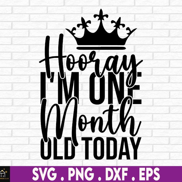 Hooray I'm One Month Old Today svg, One Month Birthday, 1 Month Milestone, First Month Milestone svg,