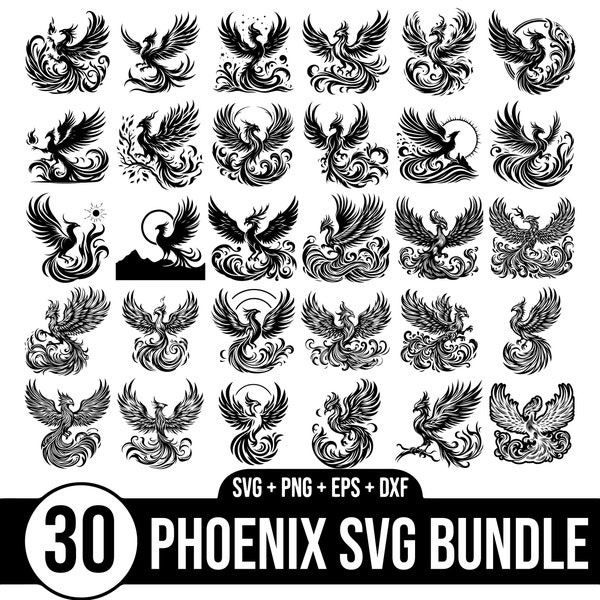 Phoenix SVG Bundle, Phoenix Clipart, Phoenix SVG Cut Files, Phoenix Silhouette, Phoenix Bird Head Svg, Phoenix png Bundle