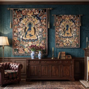 Medicine Buddha Tibetan Thangka Tapestry Wall Hanging Qinghai Buddhist Art Mandala Meditation Home Decor Spiritual Zen Gift Boho Housewarmin