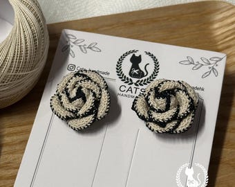 Handmade Micro Crochet Stud Earrings: White Camellia, 14k Gold