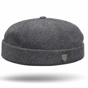 Wool Docker Hat: Dark Gray Minimalist Brimless Beanie - Adjustable