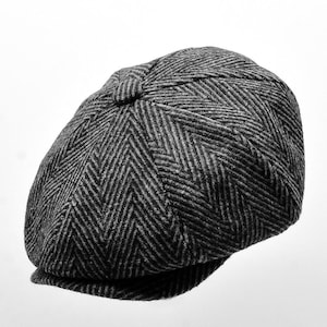 Anthrachite Herringbone Wool 8 Panels Cap, Peaky Blinders Hat, Baker Boy Hat, Irish flat cap, Groomsman Gatsby Hat, Kulah Man Newsboy Cap