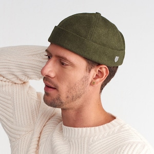 Wool Blend Docker Cap: Green Fisherman Beanie, Unisex Winter Hat
