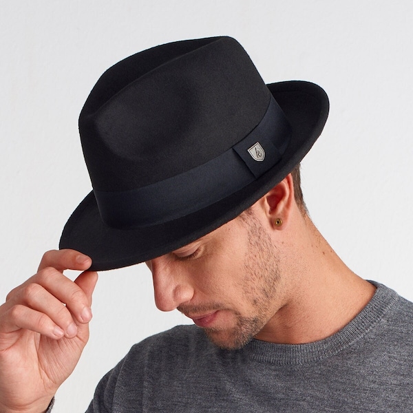 Black Trilby Hat Short Brim Fedora Hat Unisex Trilby Hat Black Fedora Hat With Wide Band