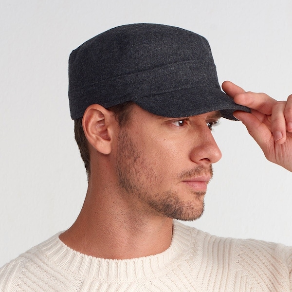 Casquette militaire d'hiver, Chapeau de style militaire en laine, Casquette de castro, Chapeau d'hiver pour homme, Cadeau de Noël