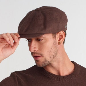 Brown Wool Blend Newsboy Cap: 8 Panel Irish Flat Cap