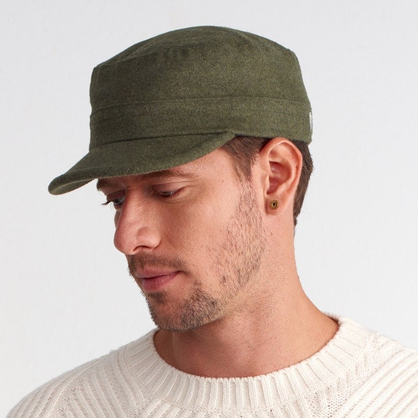 Casquette militaire verte, chapeau style militaire en laine, chapeau de campeur, chapeau d'hiver pour homme, cadeau de Noël