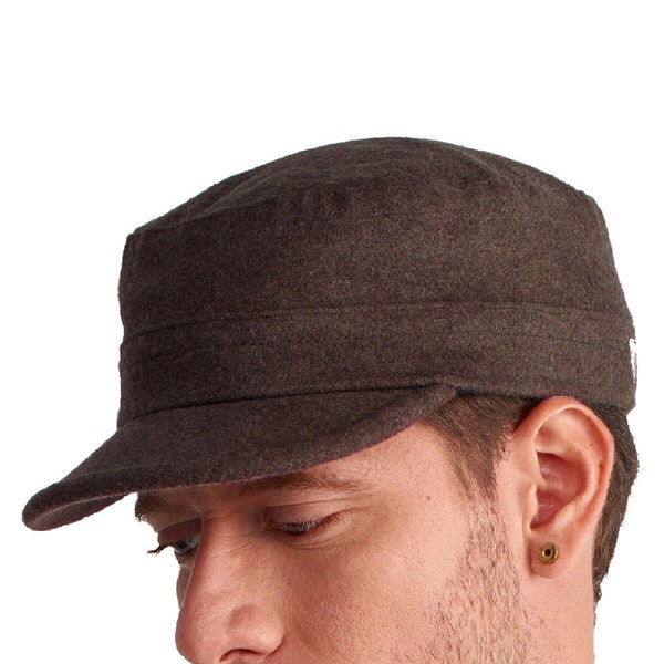 Wool Military Cadet Cap: Adjustable Winter Camper Hat
