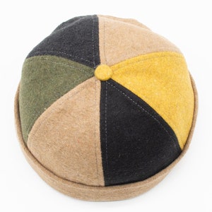 Handmade Patchwork Wool Docker Cap: Adjustable Brimless Beanie