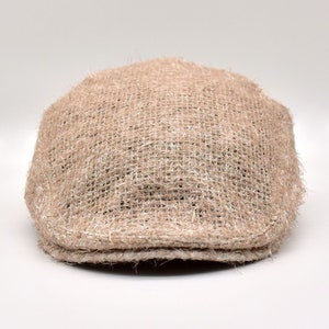 Mens Straw Textured Flat Cap, Irish Flat Cap, Summer Sack Fabric Hat, Fathers Day Gift image 2