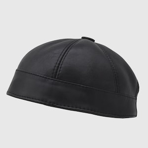 Leather Docker Cap, Modern Black Beanie Hat, Fisherman Cap, Military Leon Docker, Longshoreman Cap, Skullcap, Brimless Hat image 1