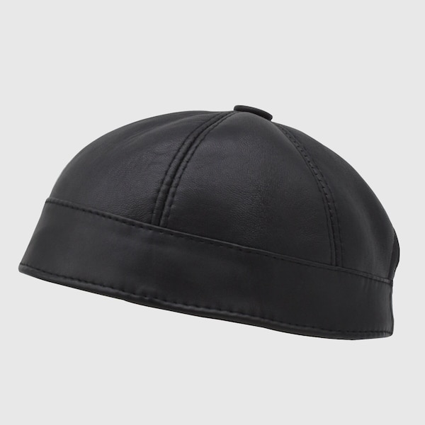 Casquette docker en cuir, bonnet noir moderne, casquette de pêcheur, docker militaire Leon, casquette de débardeur, calotte, chapeau sans bord