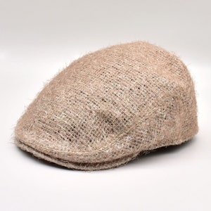 Mens Straw Textured Flat Cap, Irish Flat Cap, Summer Sack Fabric Hat, Fathers Day Gift image 1