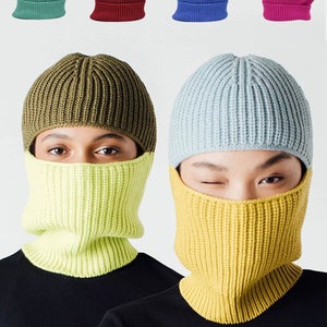 Ribbed Knit Balaclava: Two-Tone Full Face Ski Mask