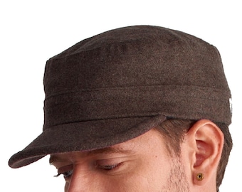 Wool Military Cadet Cap: Adjustable Winter Camper Hat