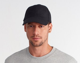 Black Wool Baseball Cap: Adjustable Winter Hat