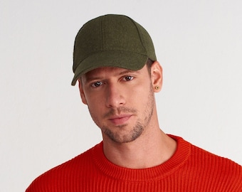 Wool Baseball Hat, Green Wool Baseball Cap, Unisex Winter Hat, Solid Warm Hat, Christmas Gift