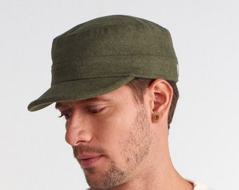 Green Military Cap, Wool Army Style Hat, Camper Hat, Men Winter Hat, Christmas Gift