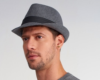 Grauer Woll Fedora Hut: Kurze Krempe Trilby, Unisex Wintermütze