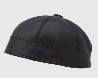 Leder Docker Cap, moderne schwarze Beanie Hut, Fischermütze, Militär Leon Docker, Hafenarbeiter Cap, Skullcap, randlose Hut