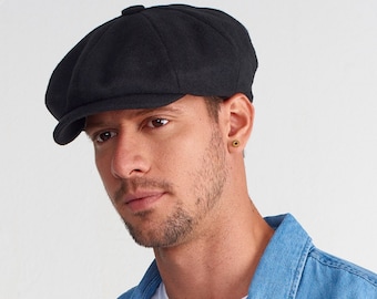 Wool Blend Newsboy Cap: Mens Black Peaky Blinders Hat