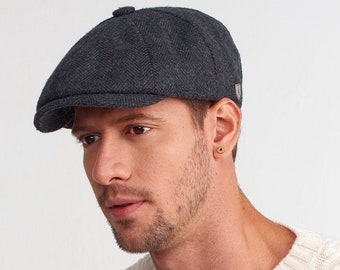 Herringbone Wool Blend Newsboy Cap: Peaky Blinders Style