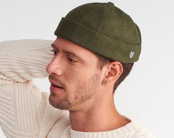 Grüne Dockermütze, Wintermütze, Minimalistische Fischer Mütze, Krempenlose Mütze, Unisex Skullcap, Trawler Mütze, Geschenk für Ihn