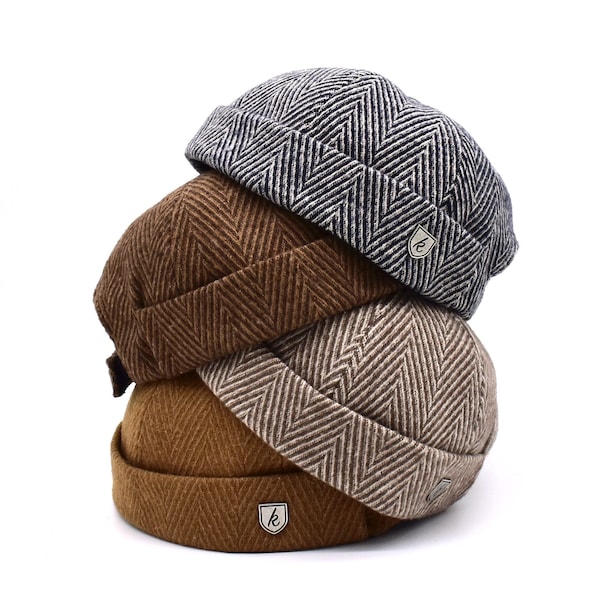 Zigzag Wool Docker Cap: Unisex Brimless Sailor Cap