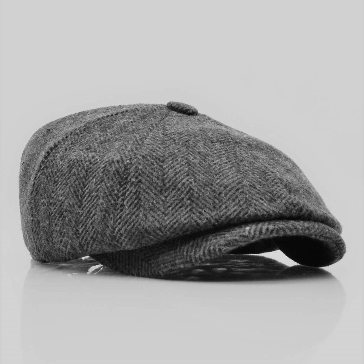 Charcoal Herringbone Harris Tweed Cap | ShamrockGift