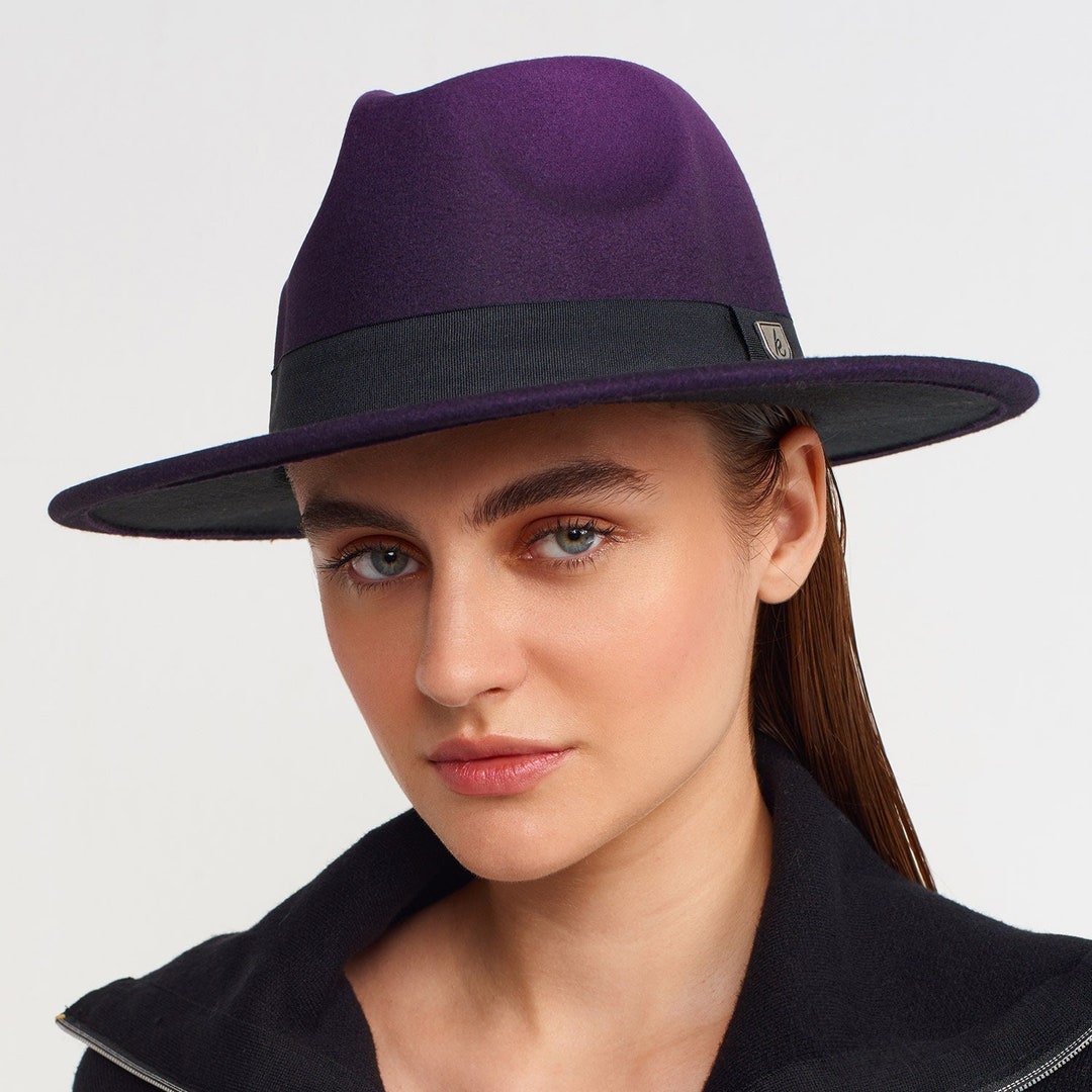 Purple Ombre Fedora Hat, Vegan Felt Hat, Men Winter Hat, Women Wide