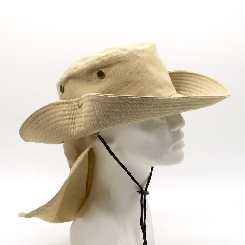 Boonie Hat with Neck Flap, Camel Summer Hat, Mens Cowboy Hat, Brim Neck Cover Sun UV Flap Cap Fishing Garden Outdoor image 2