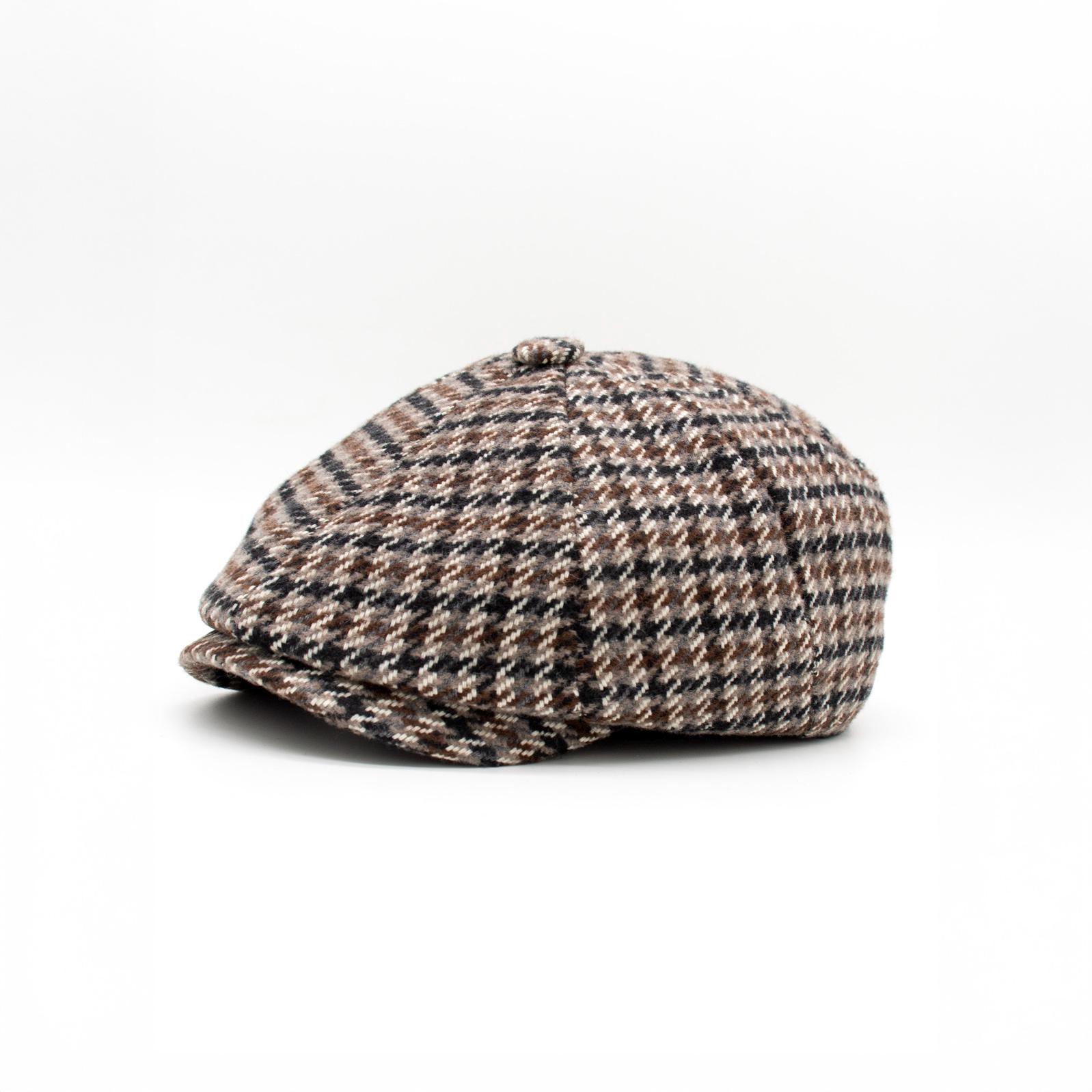 Brown Houndstooth Wool Newsboy Hat: Unisex 8 Panel Cap - Etsy display picture 1